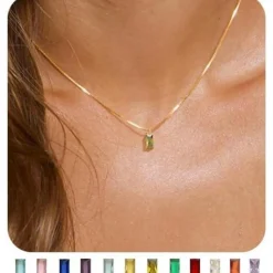 FUNEIA Damen Halskette 14K Vergoldet/925 Sterling Silber mit Geburtsstein