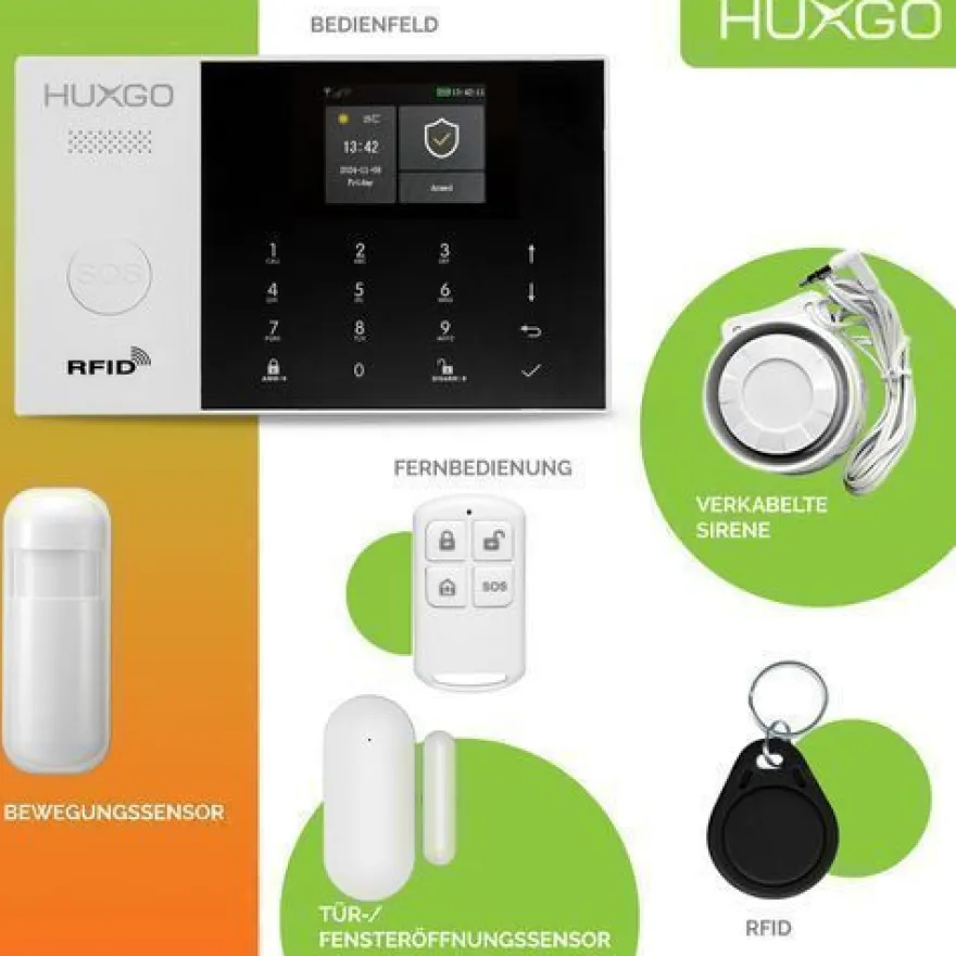 Funk Alarmanlage Set HXA005 2G mit Sirene, 5x Bewegungsmelder, 1x Tür- Fenstersensor