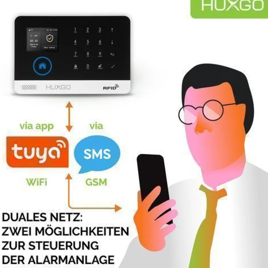 Funk Alarmanlage Set HXA003 WiFi + GSM4G mit Alarm | Alarm System mit 9x Türsensoren
