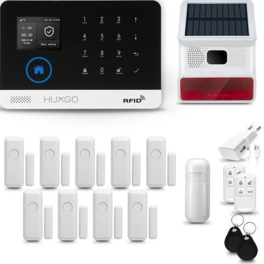 Funk Alarmanlage Set HXA003 WiFi + GSM4G mit Alarm | Alarm System mit 9x Türsensoren