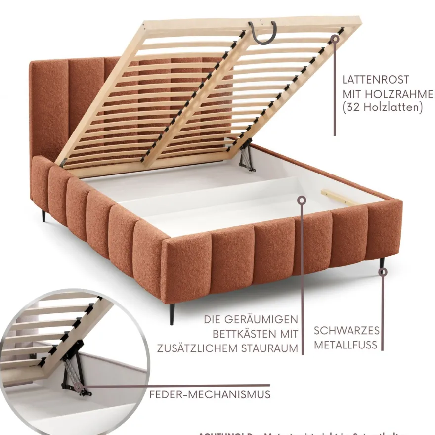 Furnistar Polsterbett LINO mit Bettkasten, Doppelbett mit Stauraum und Lattenrost