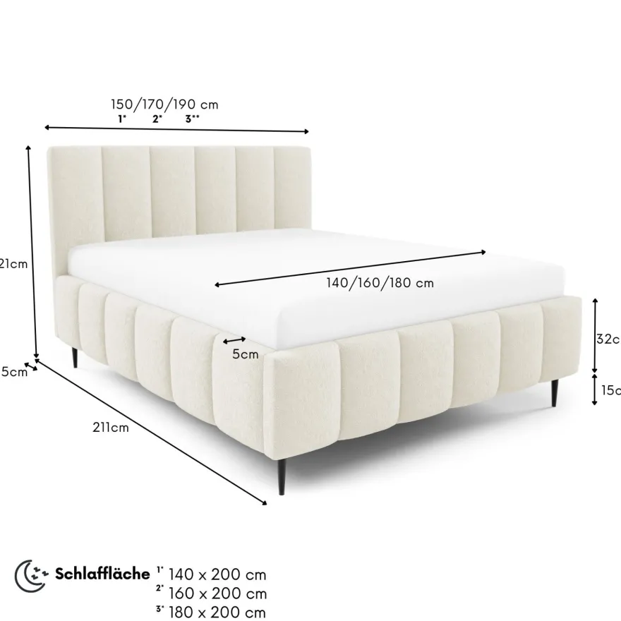 Furnistar Polsterbett LINO mit Bettkasten, Doppelbett mit Stauraum und Lattenrost
