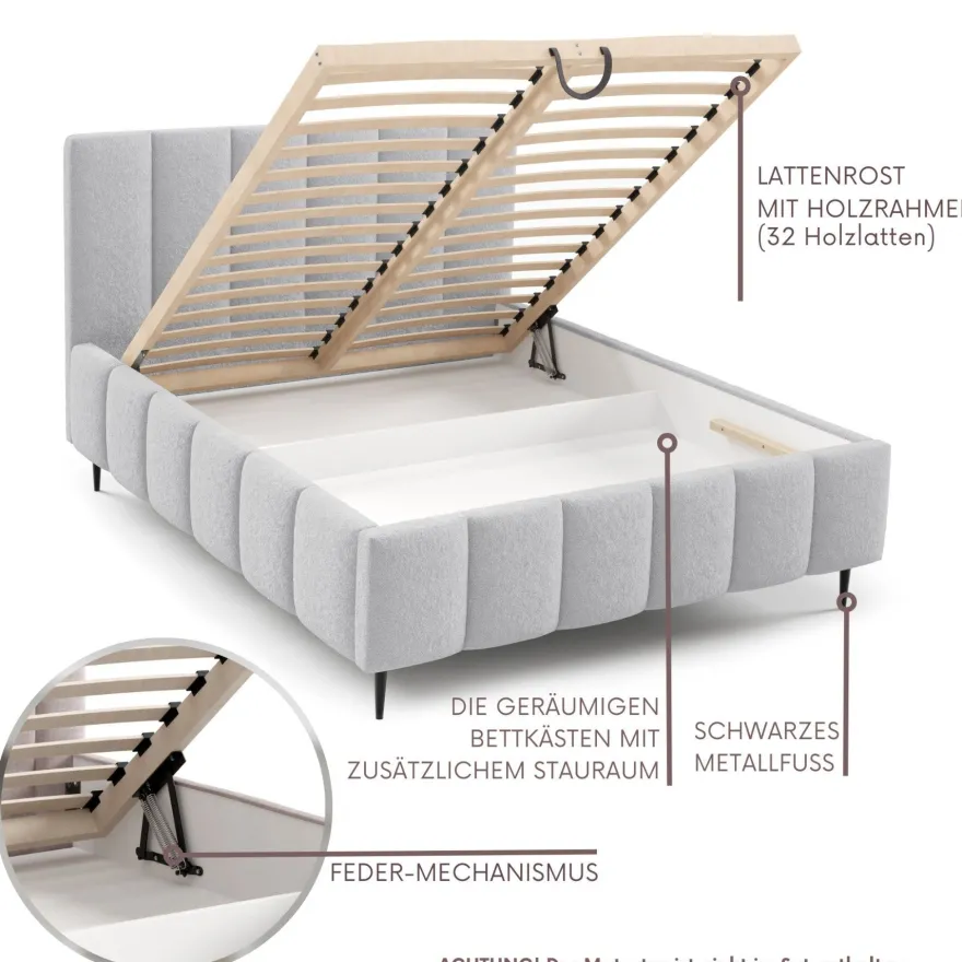 Furnistar Polsterbett LINO mit Bettkasten, Doppelbett mit Stauraum und Lattenrost