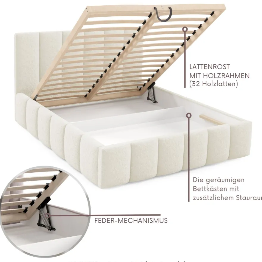 Furnistar Polsterbett LINO mit Bettkasten, Doppelbett mit Stauraum und Lattenrost