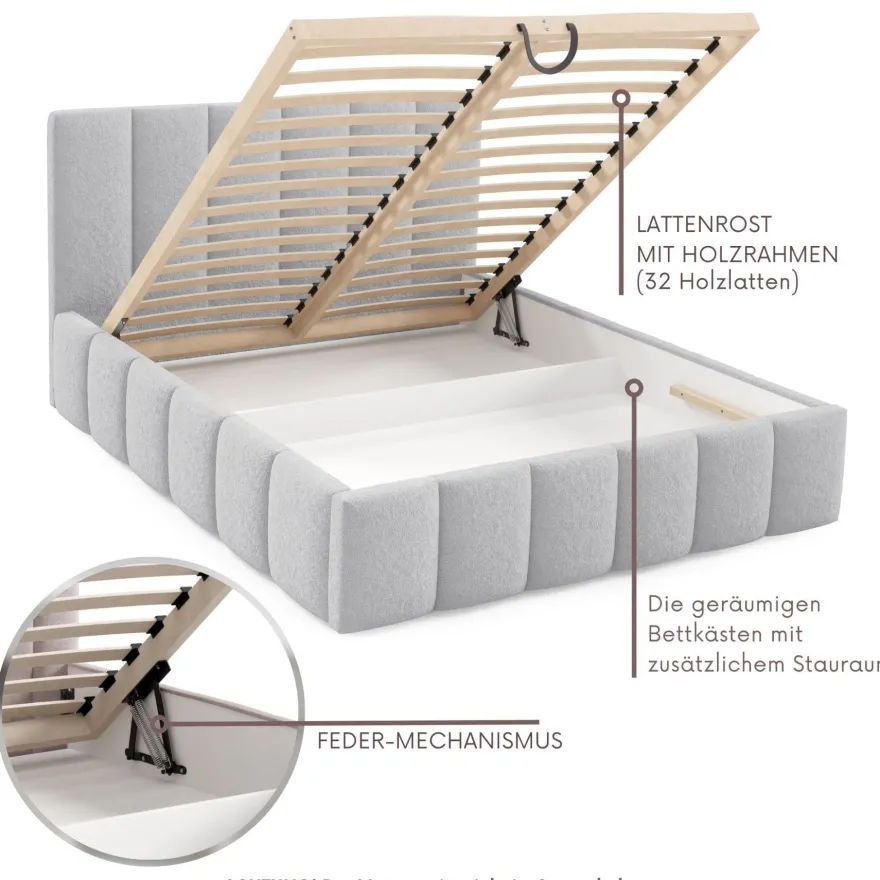 Furnistar Polsterbett LINO mit Bettkasten, Doppelbett mit Stauraum und Lattenrost