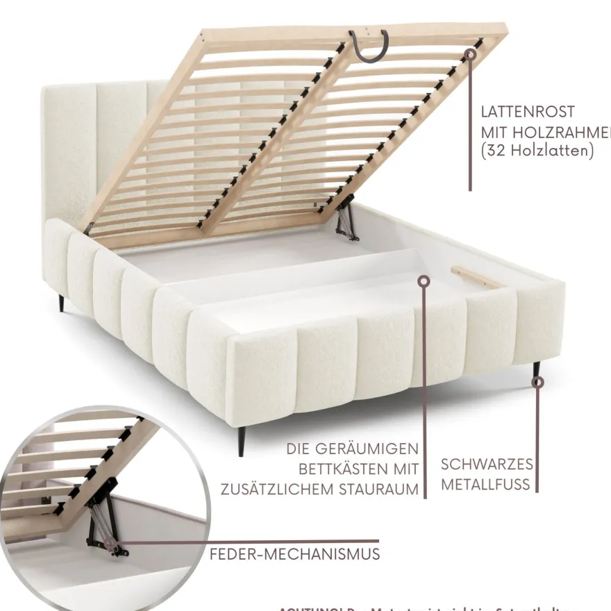 Furnistar Polsterbett LINO mit Bettkasten, Doppelbett mit Stauraum und Lattenrost