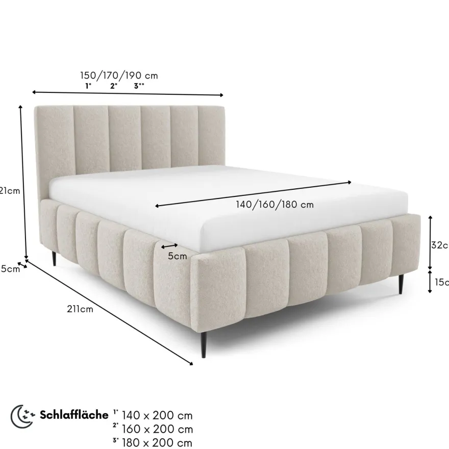 Furnistar Polsterbett LINO mit Bettkasten, Doppelbett mit Stauraum und Lattenrost