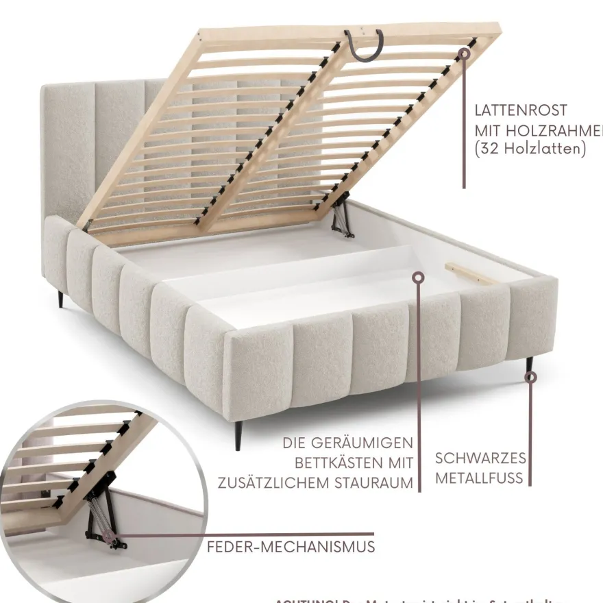 Furnistar Polsterbett LINO mit Bettkasten, Doppelbett mit Stauraum und Lattenrost