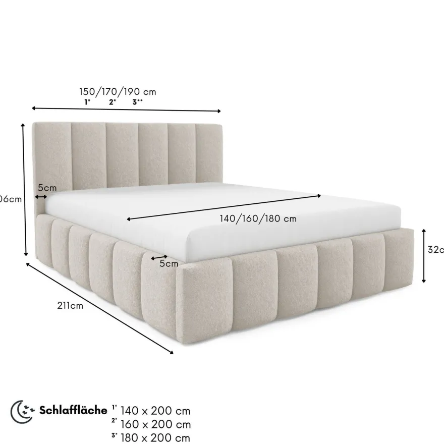 Furnistar Polsterbett LINO mit Bettkasten, Doppelbett mit Stauraum und Lattenrost