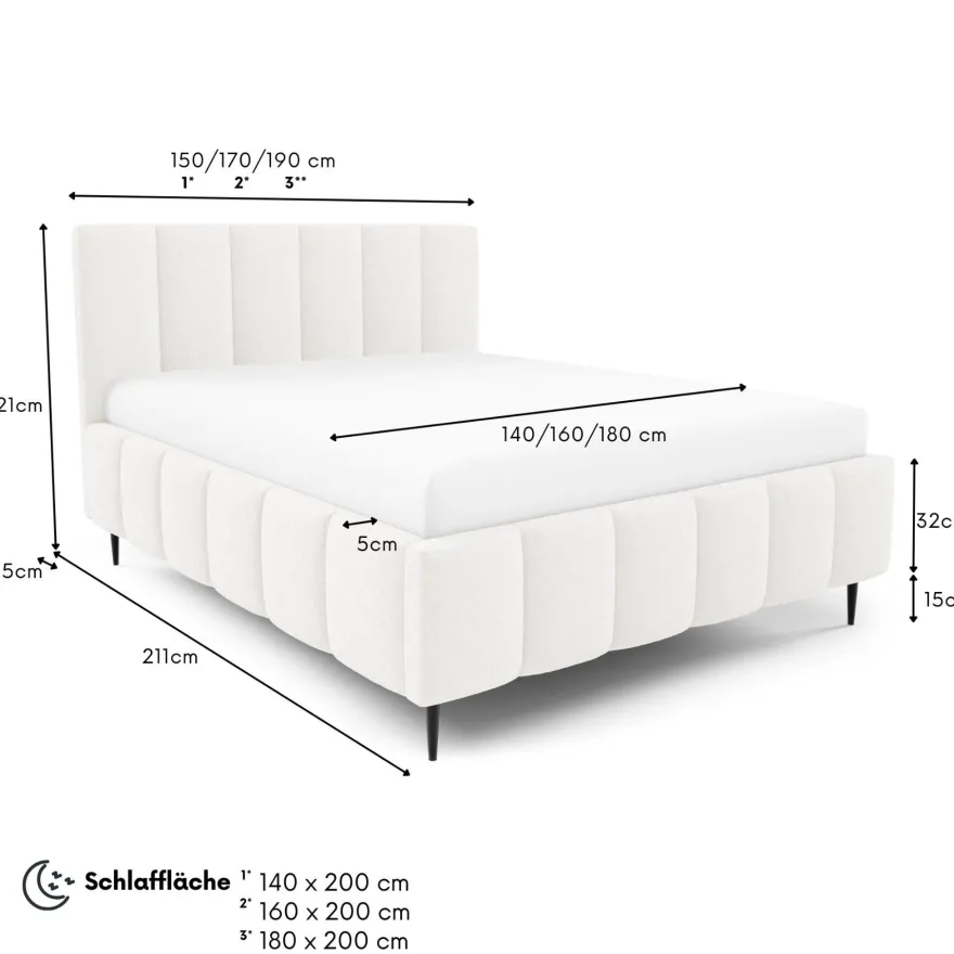 Furnistar Polsterbett LINO mit Bettkasten, Doppelbett mit Stauraum und Lattenrost