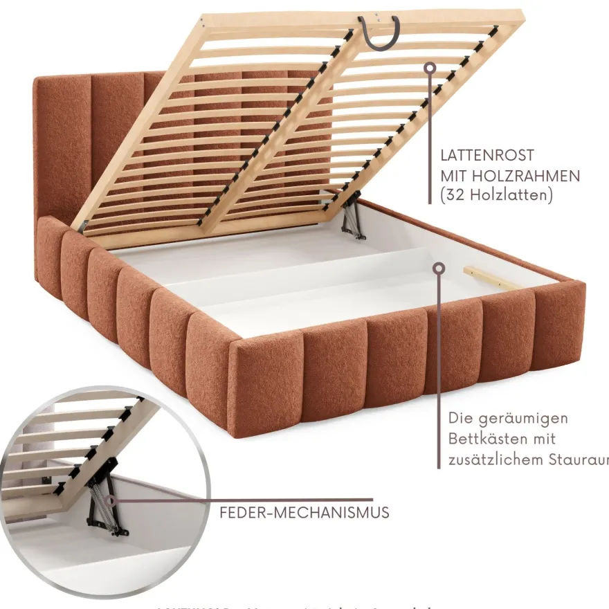 Furnistar Polsterbett LINO mit Bettkasten, Doppelbett mit Stauraum und Lattenrost
