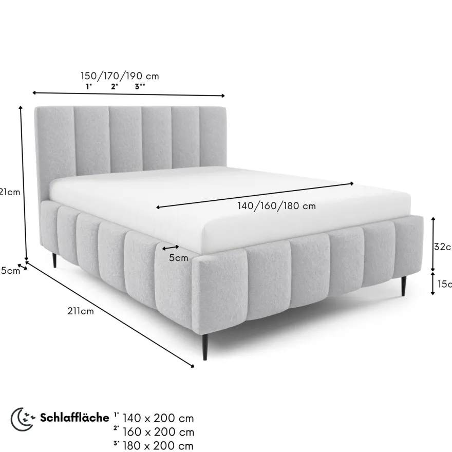Furnistar Polsterbett LINO mit Bettkasten, Doppelbett mit Stauraum und Lattenrost