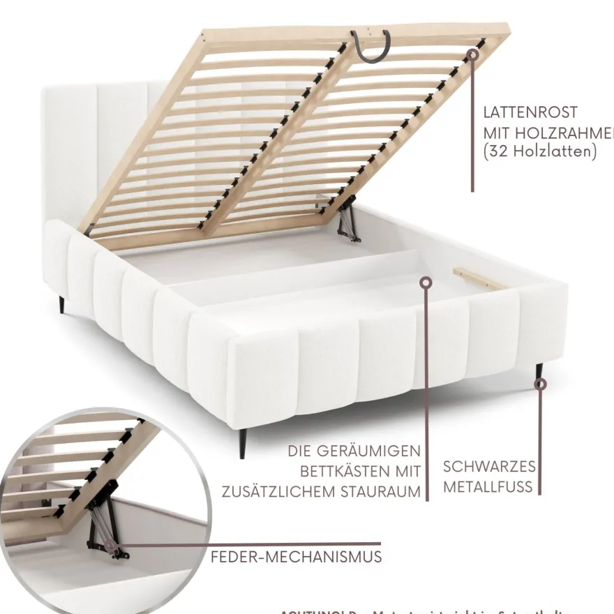 Furnistar Polsterbett LINO mit Bettkasten, Doppelbett mit Stauraum und Lattenrost