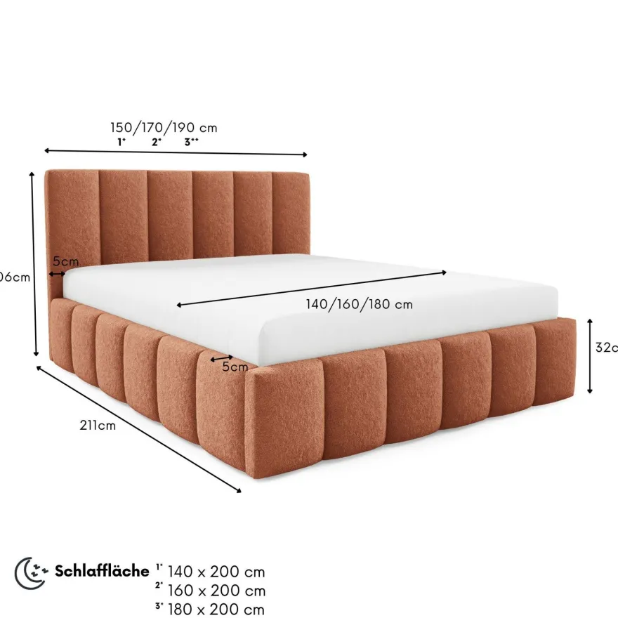Furnistar Polsterbett LINO mit Bettkasten, Doppelbett mit Stauraum und Lattenrost
