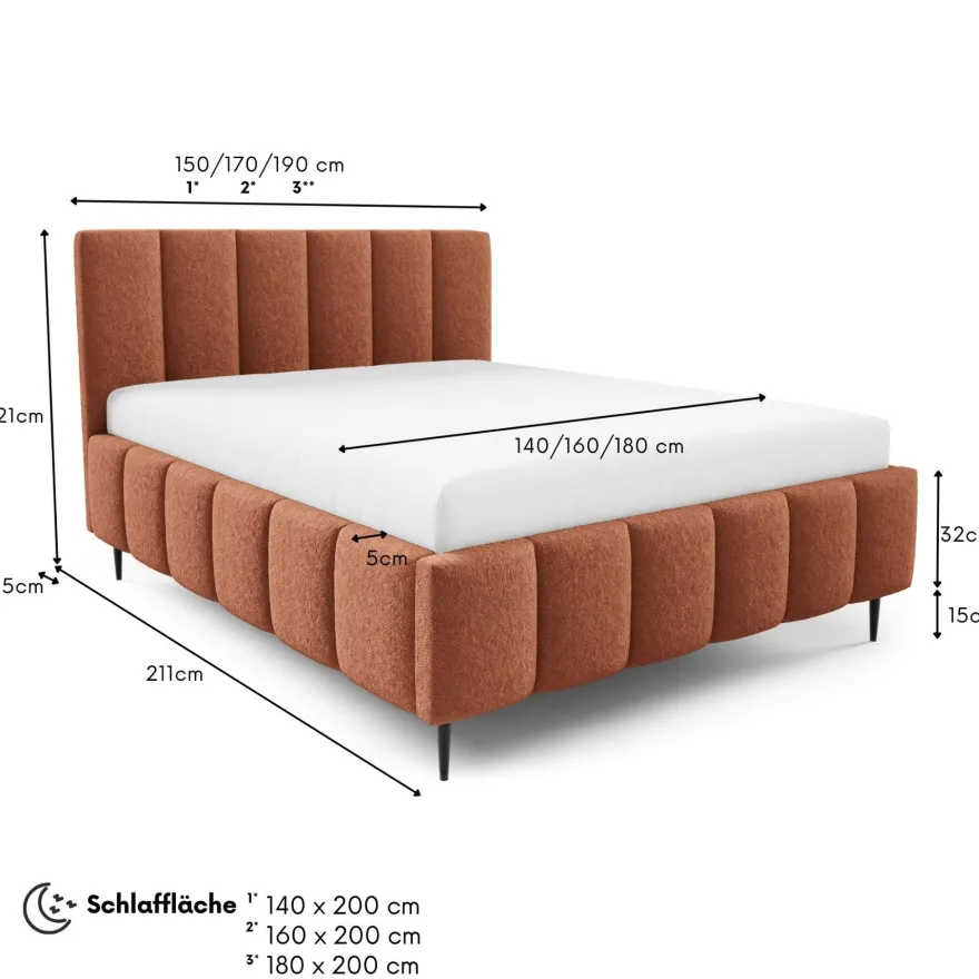 Furnistar Polsterbett LINO mit Bettkasten, Doppelbett mit Stauraum und Lattenrost