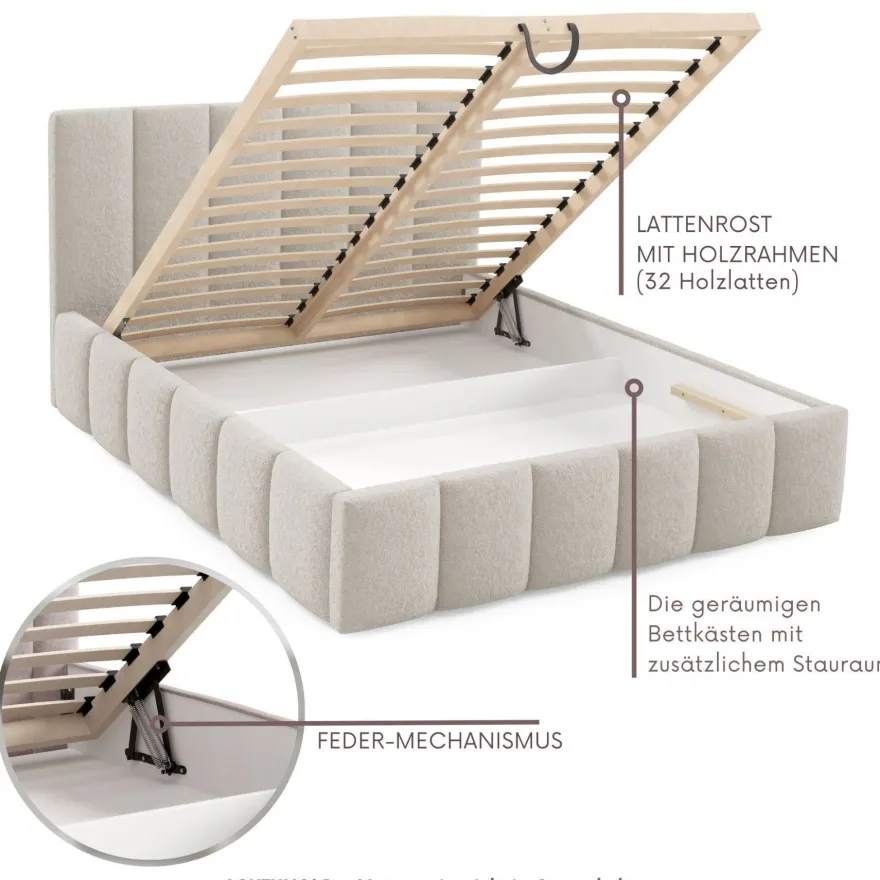 Furnistar Polsterbett LINO mit Bettkasten, Doppelbett mit Stauraum und Lattenrost
