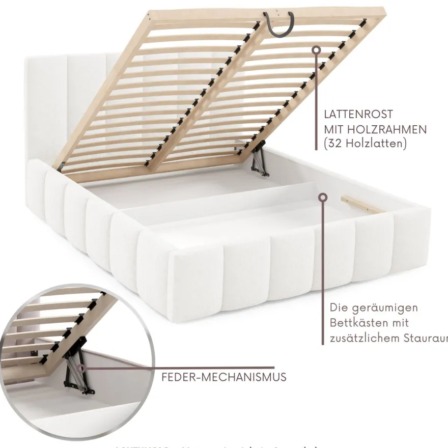 Furnistar Polsterbett LINO mit Bettkasten, Doppelbett mit Stauraum und Lattenrost