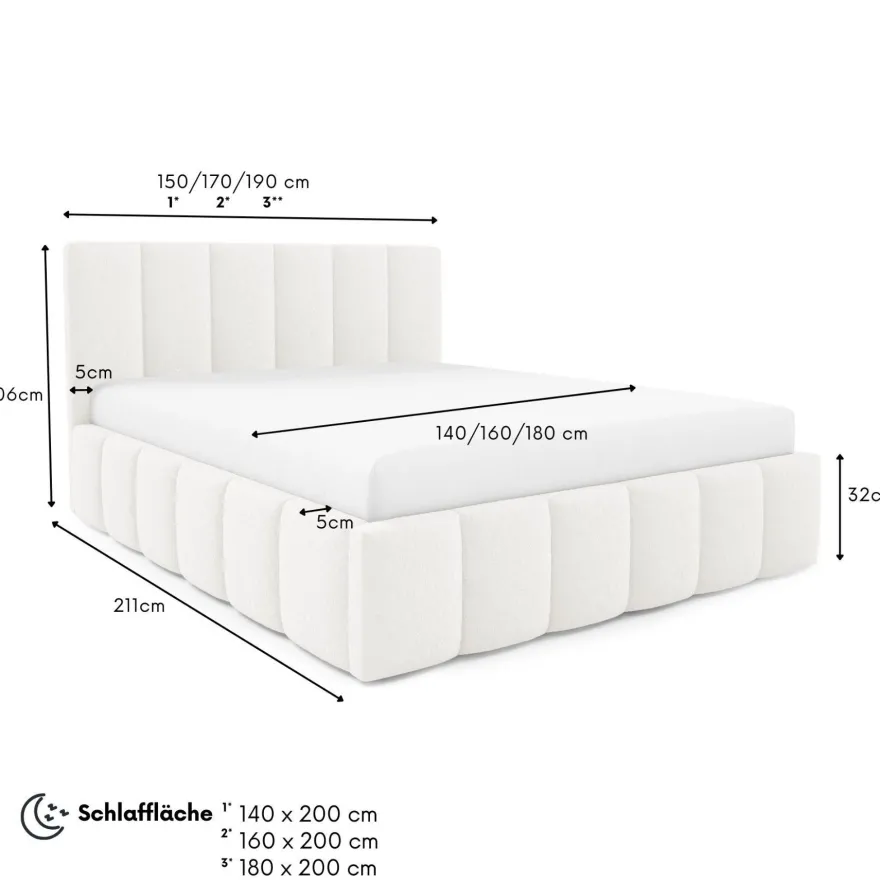 Furnistar Polsterbett LINO mit Bettkasten, Doppelbett mit Stauraum und Lattenrost