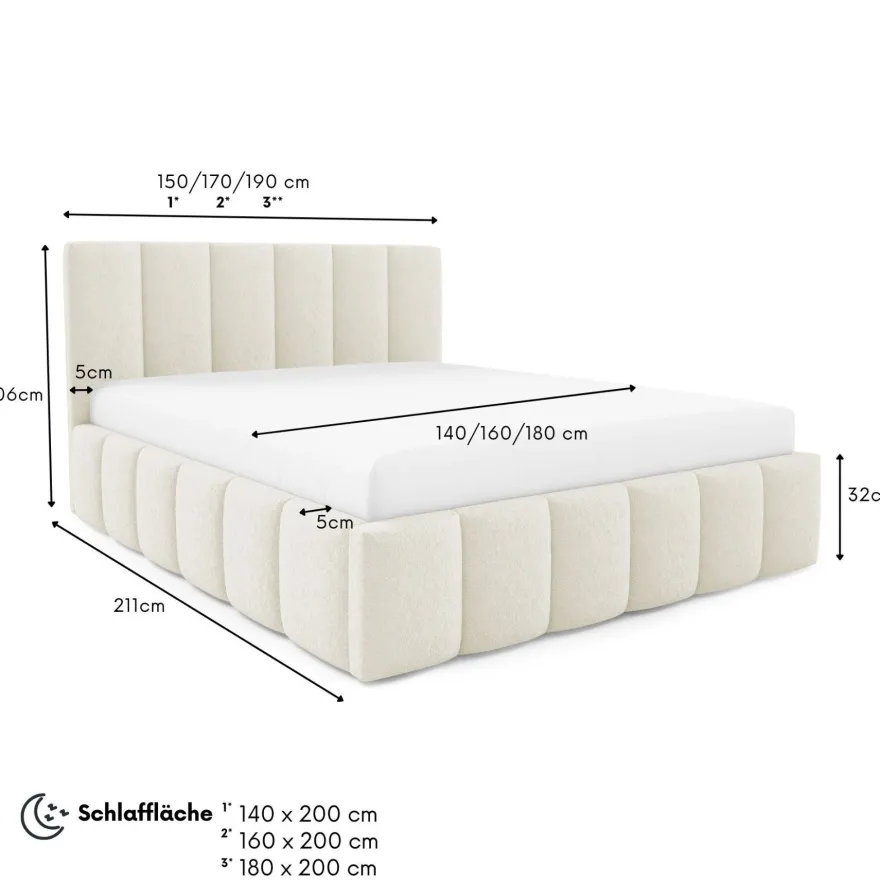 Furnistar Polsterbett LINO mit Bettkasten, Doppelbett mit Stauraum und Lattenrost