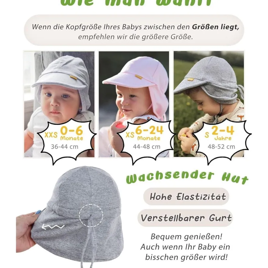 Furtalk Baby Kleinkind Sonnenhut UPF 50+ UV-Schutz Sommer Kappe mit Kinnriemen