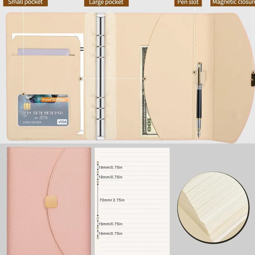 FYY A5 Ringbinder Notizbuch 6-Ring rosa