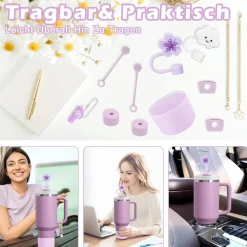 Gaditiek 11tlg Stanley Cup Zubehör Set mit Auslaufschutz & Silikonhülle
