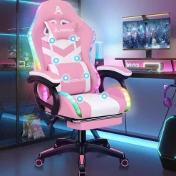 Gaming Stuhl Massage RGB LED Bürostuhl Ergonomisch mit Kopfstütze Lendenkissen