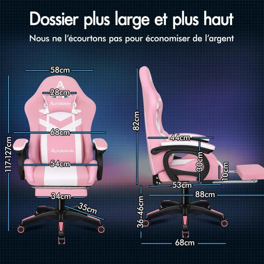 Gaming Stuhl Massage RGB LED Bürostuhl Ergonomisch mit Kopfstütze Lendenkissen