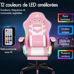 Gaming Stuhl Massage RGB LED Bürostuhl Ergonomisch mit Kopfstütze Lendenkissen