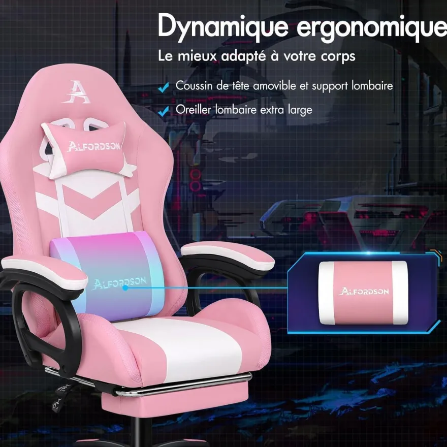 Gaming Stuhl Massage RGB LED Bürostuhl Ergonomisch mit Kopfstütze Lendenkissen