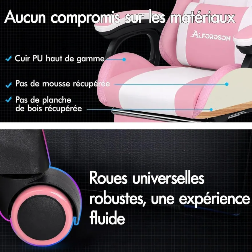 Gaming Stuhl Massage RGB LED Bürostuhl Ergonomisch mit Kopfstütze Lendenkissen