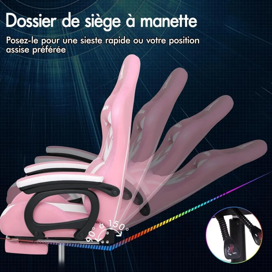 Gaming Stuhl Massage RGB LED Bürostuhl Ergonomisch mit Kopfstütze Lendenkissen
