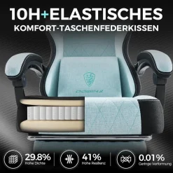 Gaming Stuhl Stoff mit Massage Lendenwirbelstütze und Fußstütze Bürostuhl 135KG