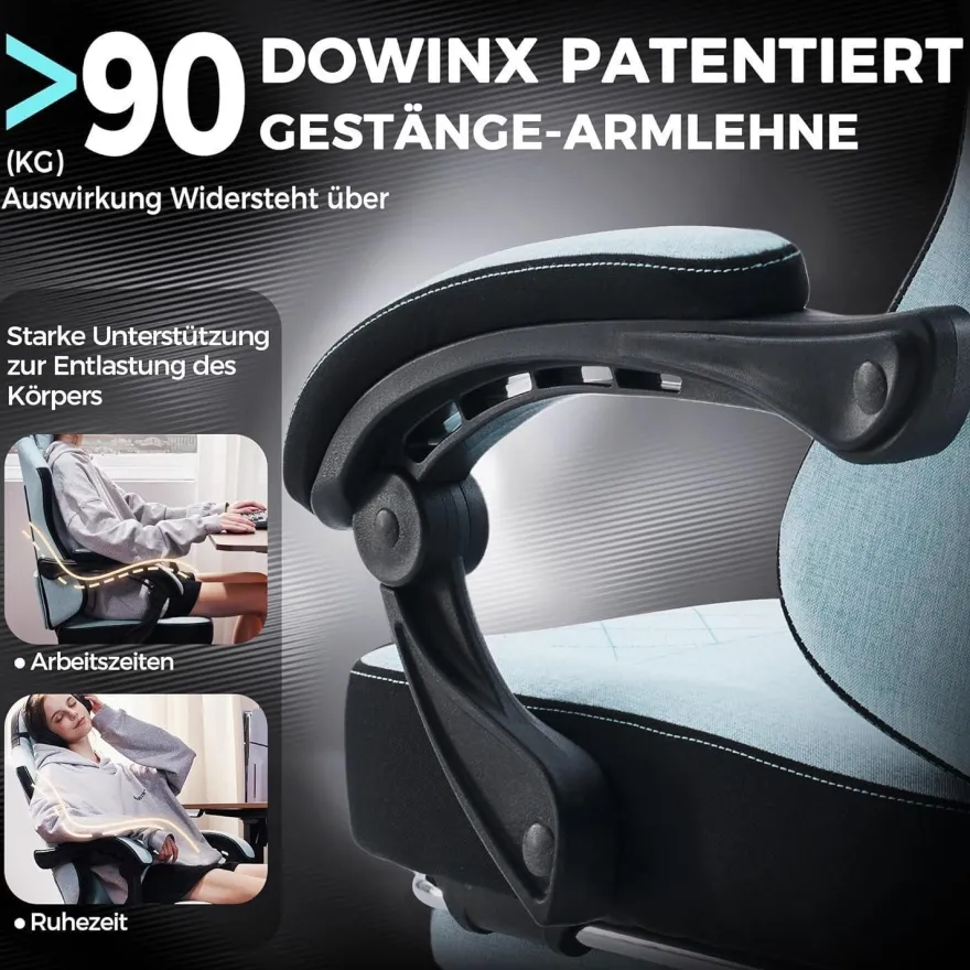 Gaming Stuhl Stoff mit Massage Lendenwirbelstütze und Fußstütze Bürostuhl 135KG