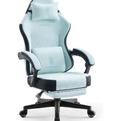 Gaming Stuhl Stoff mit Massage Lendenwirbelstütze und Fußstütze Bürostuhl 135KG