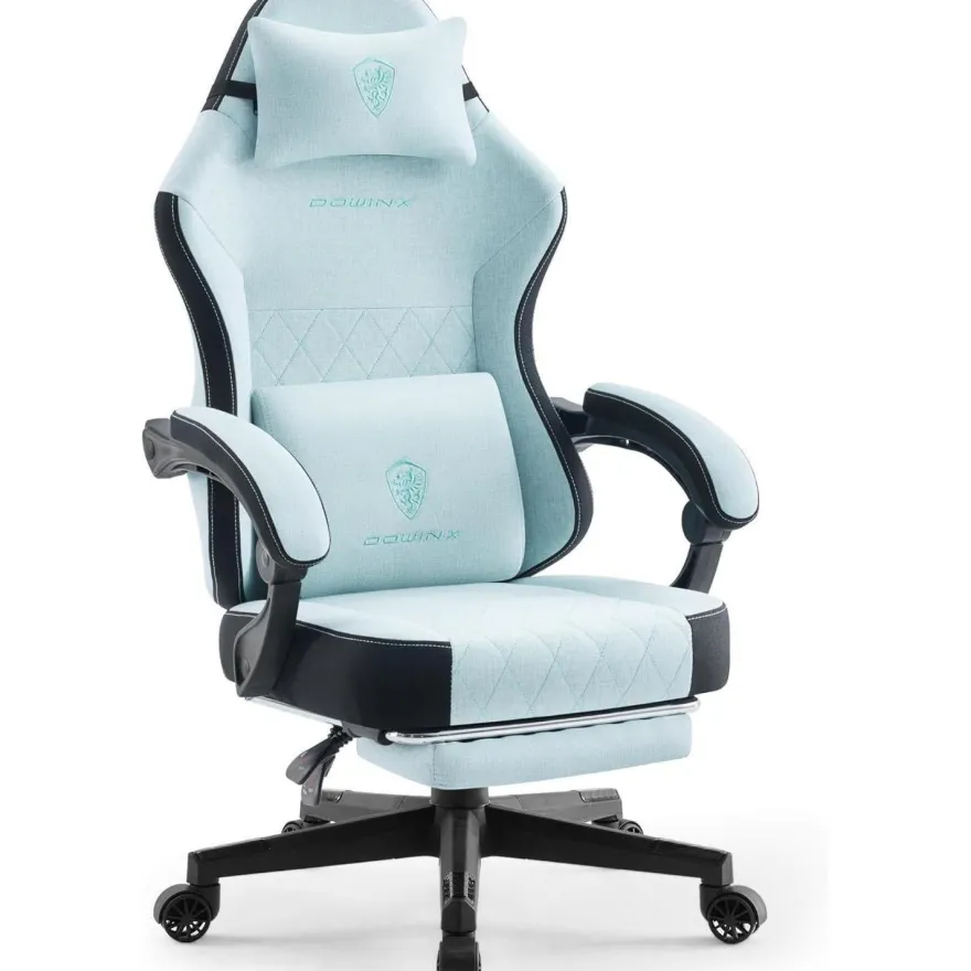 Gaming Stuhl Stoff mit Massage Lendenwirbelstütze und Fußstütze Bürostuhl 135KG