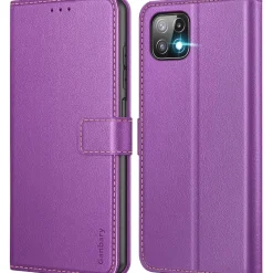Ganbary Flipcase für Galaxy A22 5G, Violett in Lederoptik
