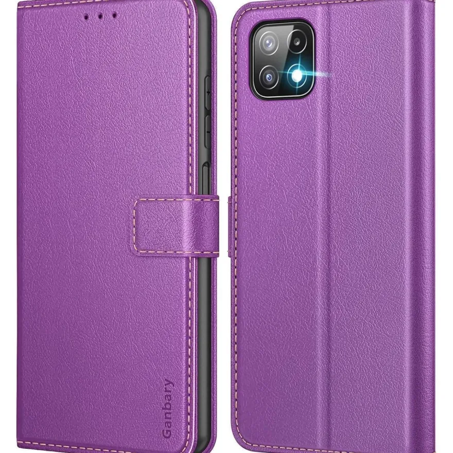 Ganbary Flipcase für Galaxy A22 5G, Violett in Lederoptik