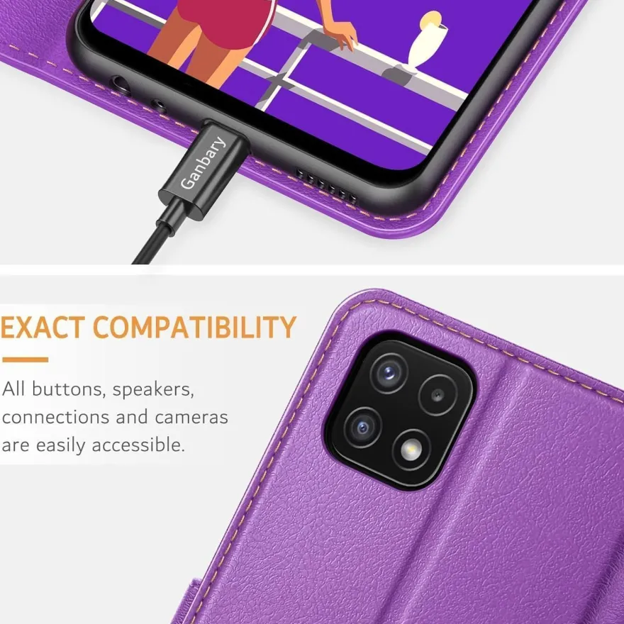 Ganbary Flipcase für Galaxy A22 5G, Violett in Lederoptik