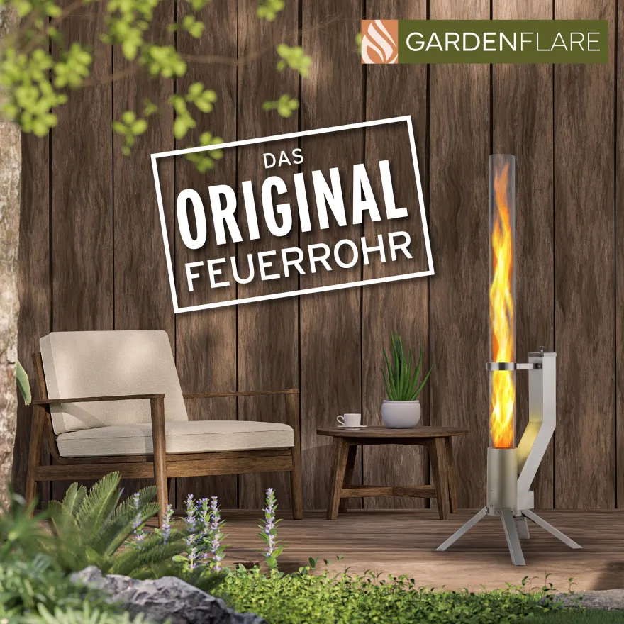 Gardenflare Feuerrohr aus Edelstahl in Silber für Outdoor-Bereiche