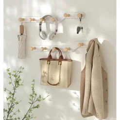 Garderobenleiste Kindergarderobe Wandhaken Holz Cremefarben 6 Haken