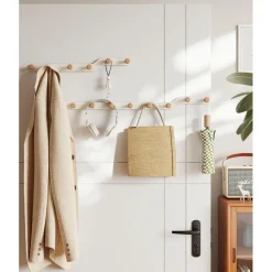 Garderobenleiste Kindergarderobe Wandhaken Holz Cremefarben 6 Haken