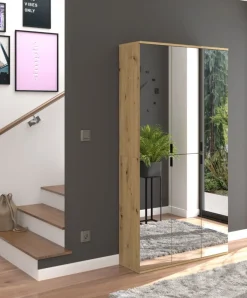 Garderobenschrank Schuhschrank Eiche mit Spiegel 6 Türen Mehrzweckschrank Line-Up