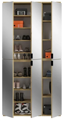 Garderobenschrank Schuhschrank Eiche mit Spiegel 6 Türen Mehrzweckschrank Line-Up
