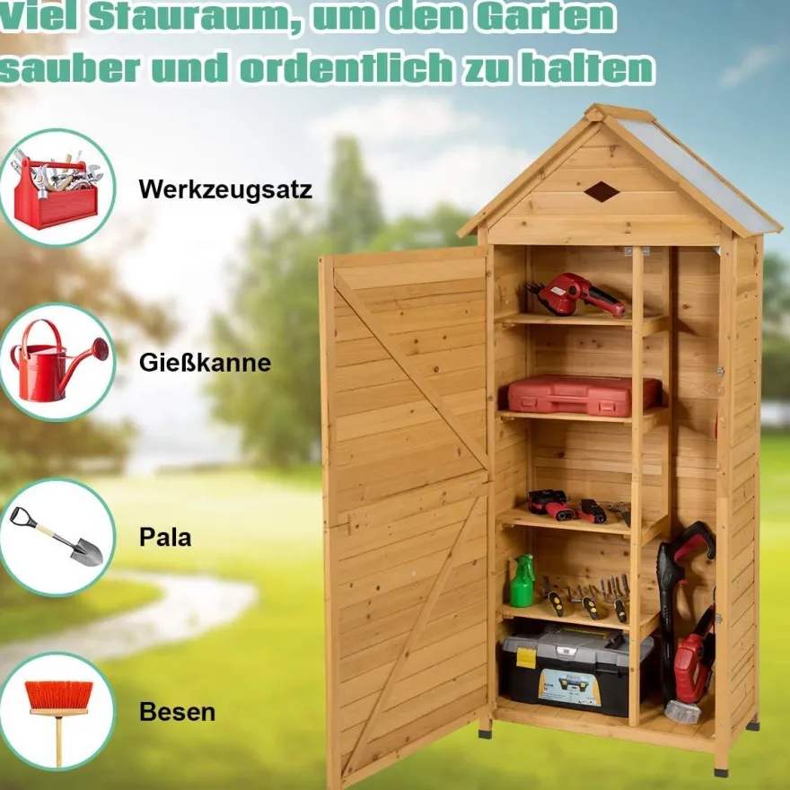 Gartenschrank Holz, Gerätehaus, Geräteschuppen Werkzeugschrank Garten, 177x80x45cm