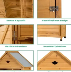 Gartenschrank Holz, Gerätehaus, Geräteschuppen Werkzeugschrank Garten, 177x80x45cm