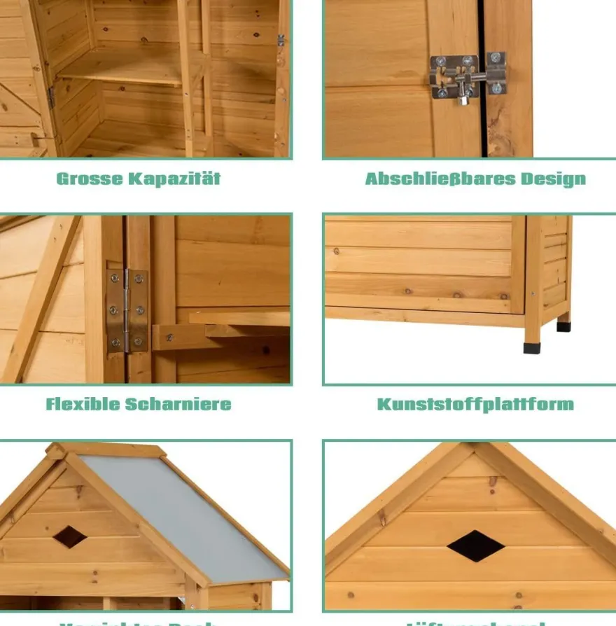 Gartenschrank Holz, Gerätehaus, Geräteschuppen Werkzeugschrank Garten, 177x80x45cm
