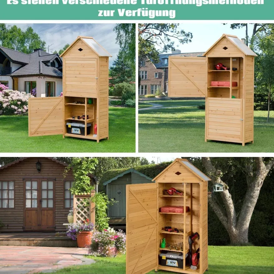 Gartenschrank Holz, Gerätehaus, Geräteschuppen Werkzeugschrank Garten, 177x80x45cm