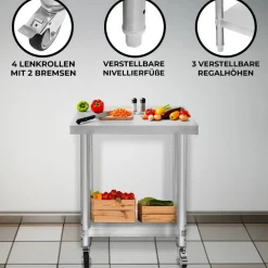 Gastro Edelstahl Arbeitstisch Vorbereitungstisch Küchentisch Mobil 60cm x 30cm