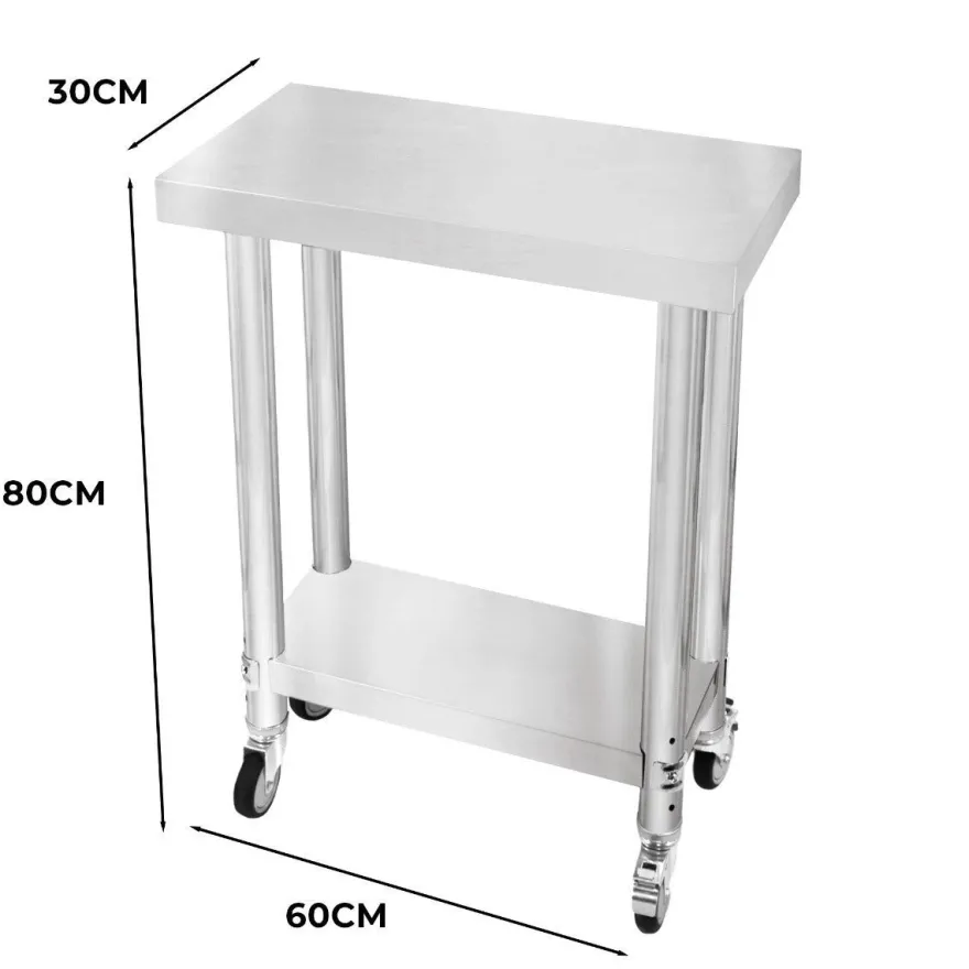 Gastro Edelstahl Arbeitstisch Vorbereitungstisch Küchentisch Mobil 60cm x 30cm